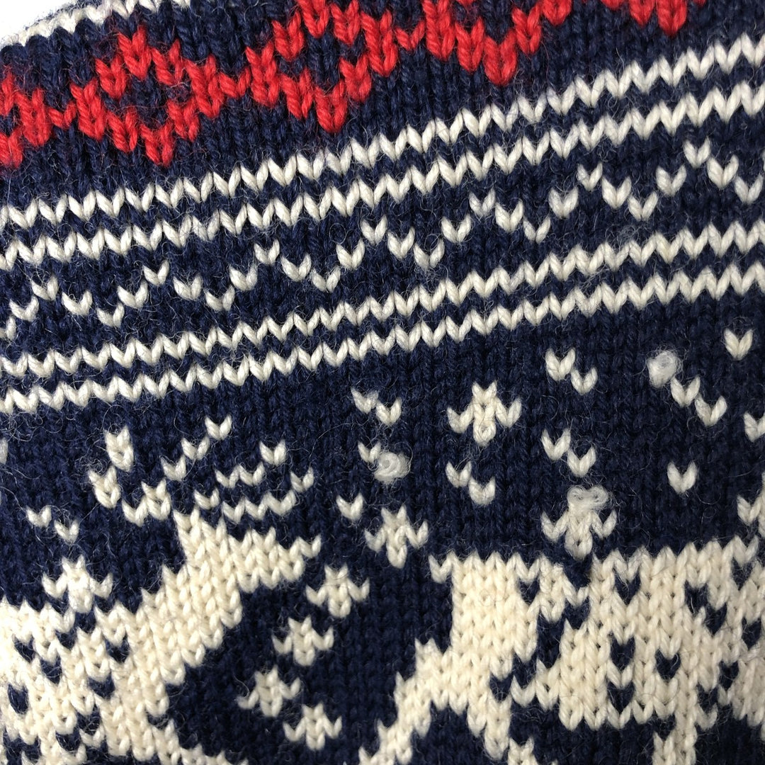Vintage 70s-80'S LLBean All-Over Snow and Reindeer Pattern Nordic Sweater, Men's Size XL wool navy blue type Vintage Second Hand