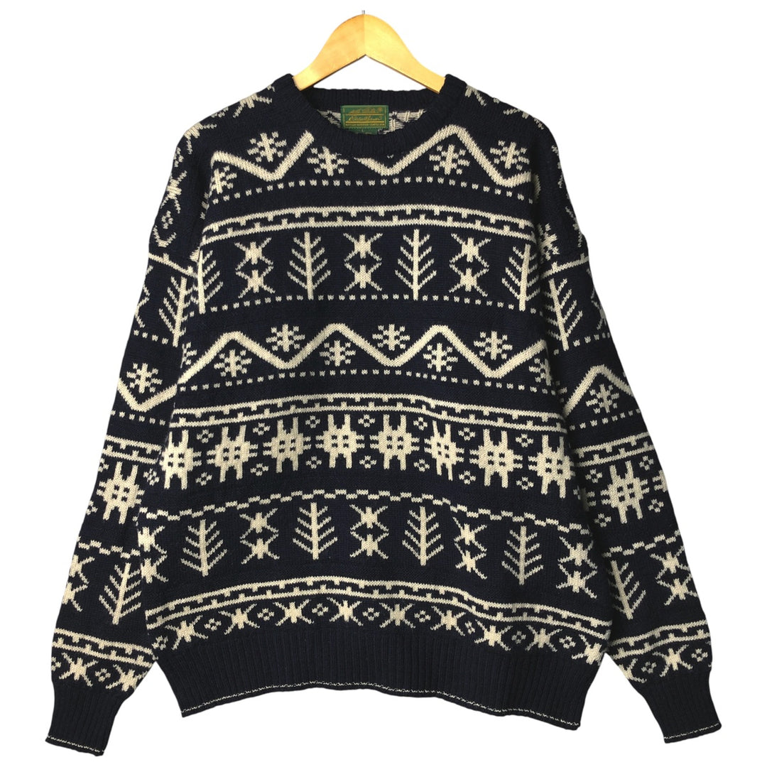 Vintage Eddie Bauer Nordic Print Sweater, Men's Size L wool navy blue type Vintage Second Hand
