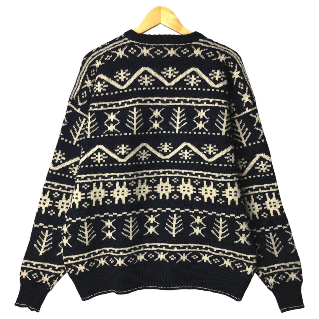 Vintage Eddie Bauer Nordic Print Sweater, Men's Size L wool navy blue type Vintage Second Hand