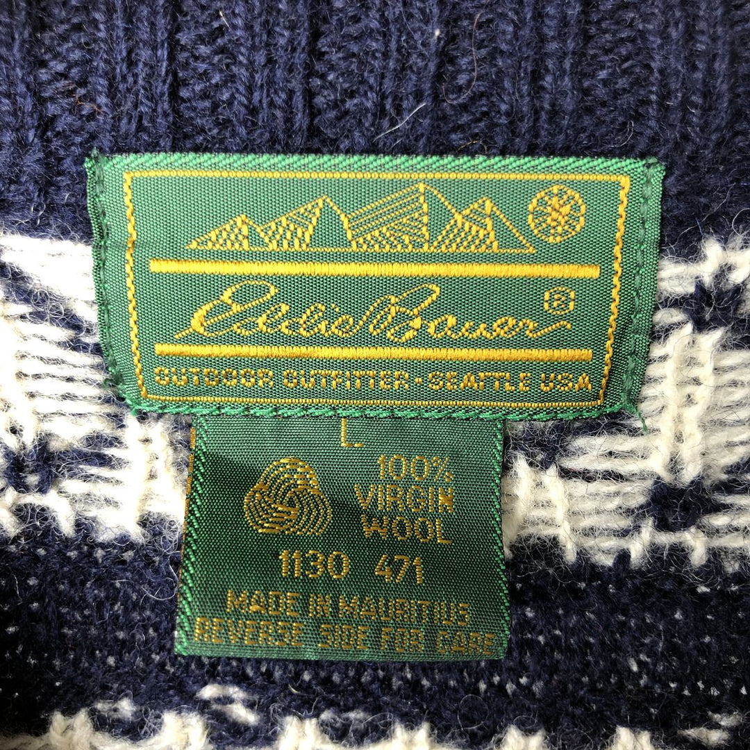 Vintage Eddie Bauer Nordic Print Sweater, Men's Size L wool navy blue type Vintage Second Hand
