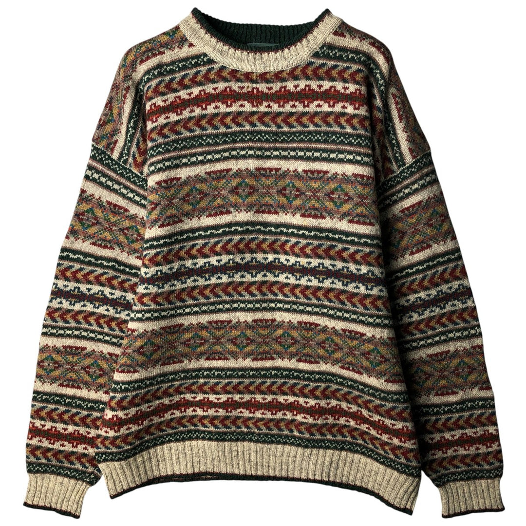 90'S WOOLRICH Fair Isle Pattern Nordic Sweater, Men's, Size XL, Vintage wool green type Vintage Second Hand