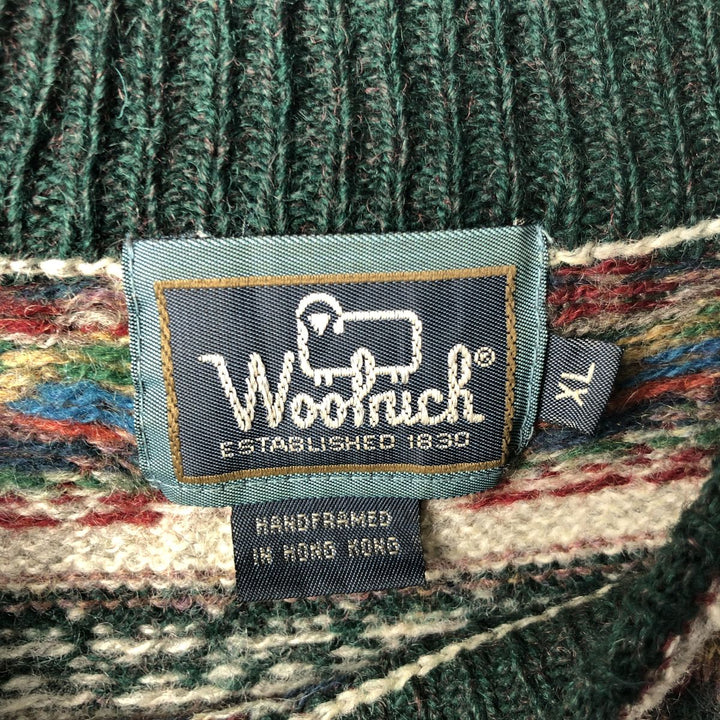 90'S WOOLRICH Fair Isle Pattern Nordic Sweater, Men's, Size XL, Vintage wool green type Vintage Second Hand