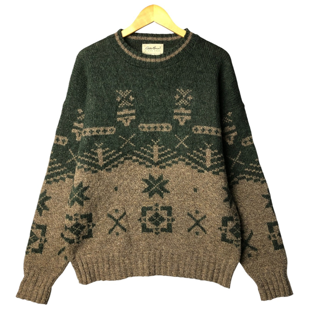 Eddie Bauer Nordic Print Sweater, Made in USA, Men's Size Medium wool green type Vintage Second Hand