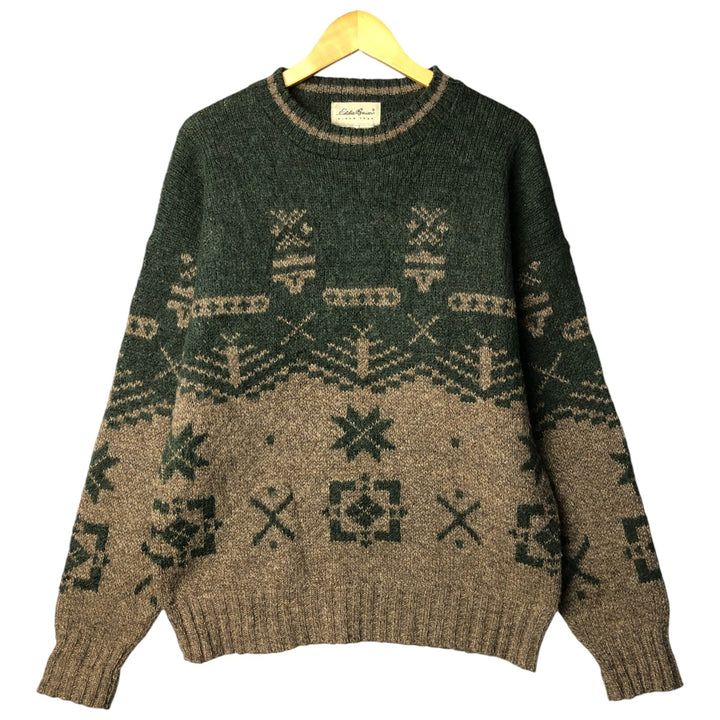 Eddie Bauer Nordic Print Sweater, Made in USA, Men's Size Medium wool green type Vintage Second Hand