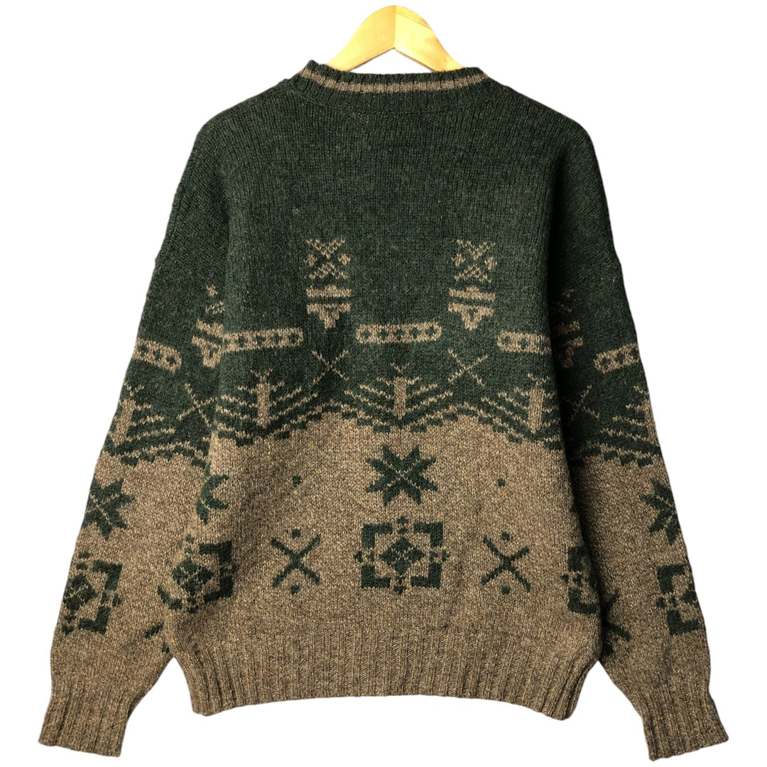 Eddie Bauer Nordic Print Sweater, Made in USA, Men's Size Medium wool green type Vintage Second Hand