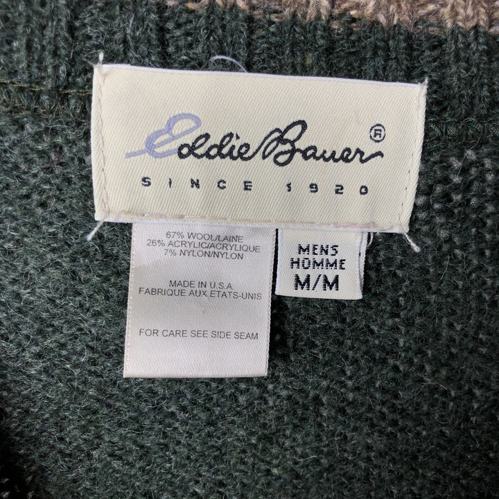 Eddie Bauer Nordic Print Sweater, Made in USA, Men's Size Medium wool green type Vintage Second Hand