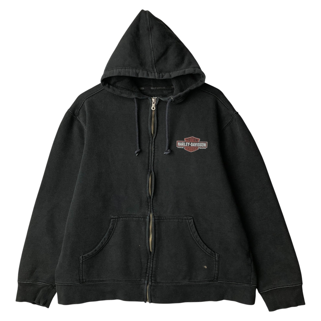 Harley-Davidson Back Logo Full-Zip Hoodie, Men's Size L cotton black type Vintage Second Hand