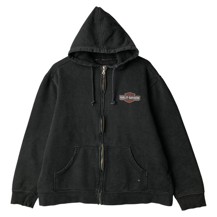 Harley-Davidson Back Logo Full-Zip Hoodie, Men's Size L cotton black type Vintage Second Hand