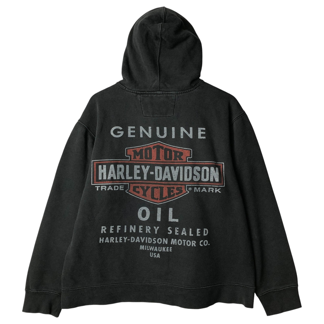 Harley-Davidson Back Logo Full-Zip Hoodie, Men's Size L cotton black type Vintage Second Hand