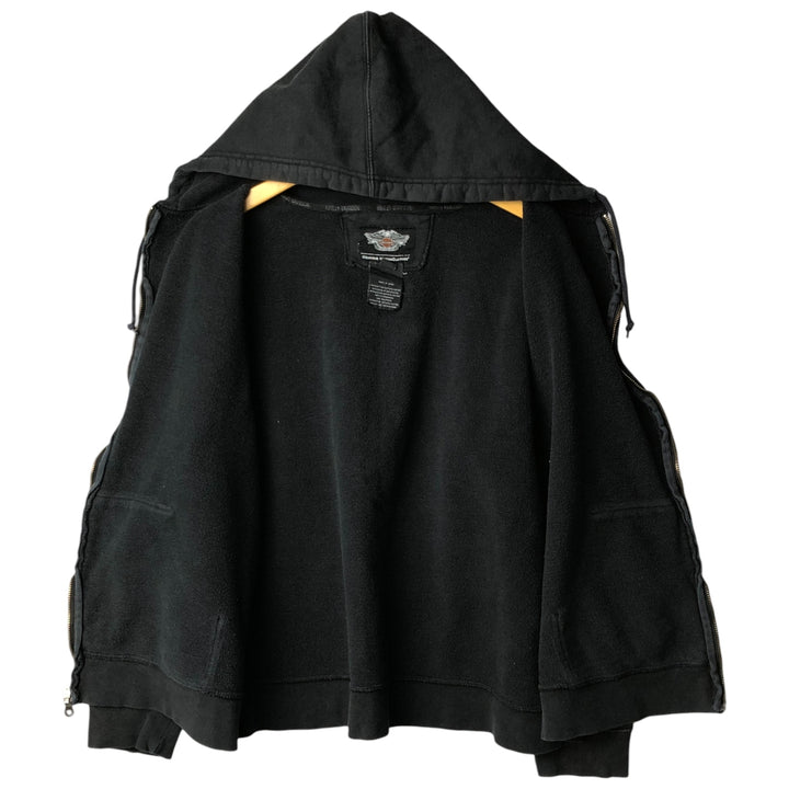 Harley-Davidson Back Logo Full-Zip Hoodie, Men's Size L cotton black type Vintage Second Hand