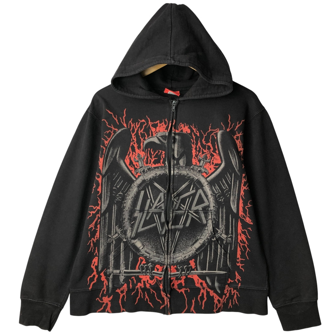 Bravado SLAYER Eagle Pattern Large Print Band Full-Zip Hoodie, Men's Size L cotton black type Vintage Second Hand