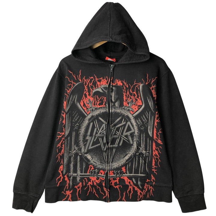 Bravado SLAYER Eagle Pattern Large Print Band Full-Zip Hoodie, Men's Size L cotton black type Vintage Second Hand