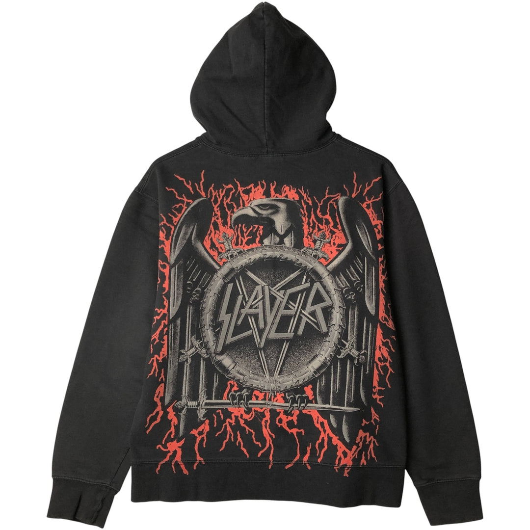 Bravado SLAYER Eagle Pattern Large Print Band Full-Zip Hoodie, Men's Size L cotton black type Vintage Second Hand