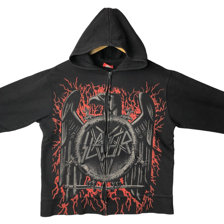 Bravado SLAYER Eagle Pattern Large Print Band Full-Zip Hoodie, Men's Size L cotton black type Vintage Second Hand