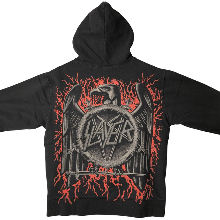 Bravado SLAYER Eagle Pattern Large Print Band Full-Zip Hoodie, Men's Size L cotton black type Vintage Second Hand