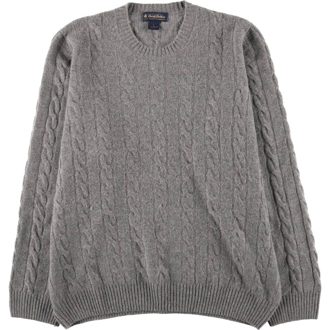 Brooks Brothers Cable Knit Cashmere Sweater, Made in Scotland, Men's Size L Cashmere gray type Vintage Second Hand