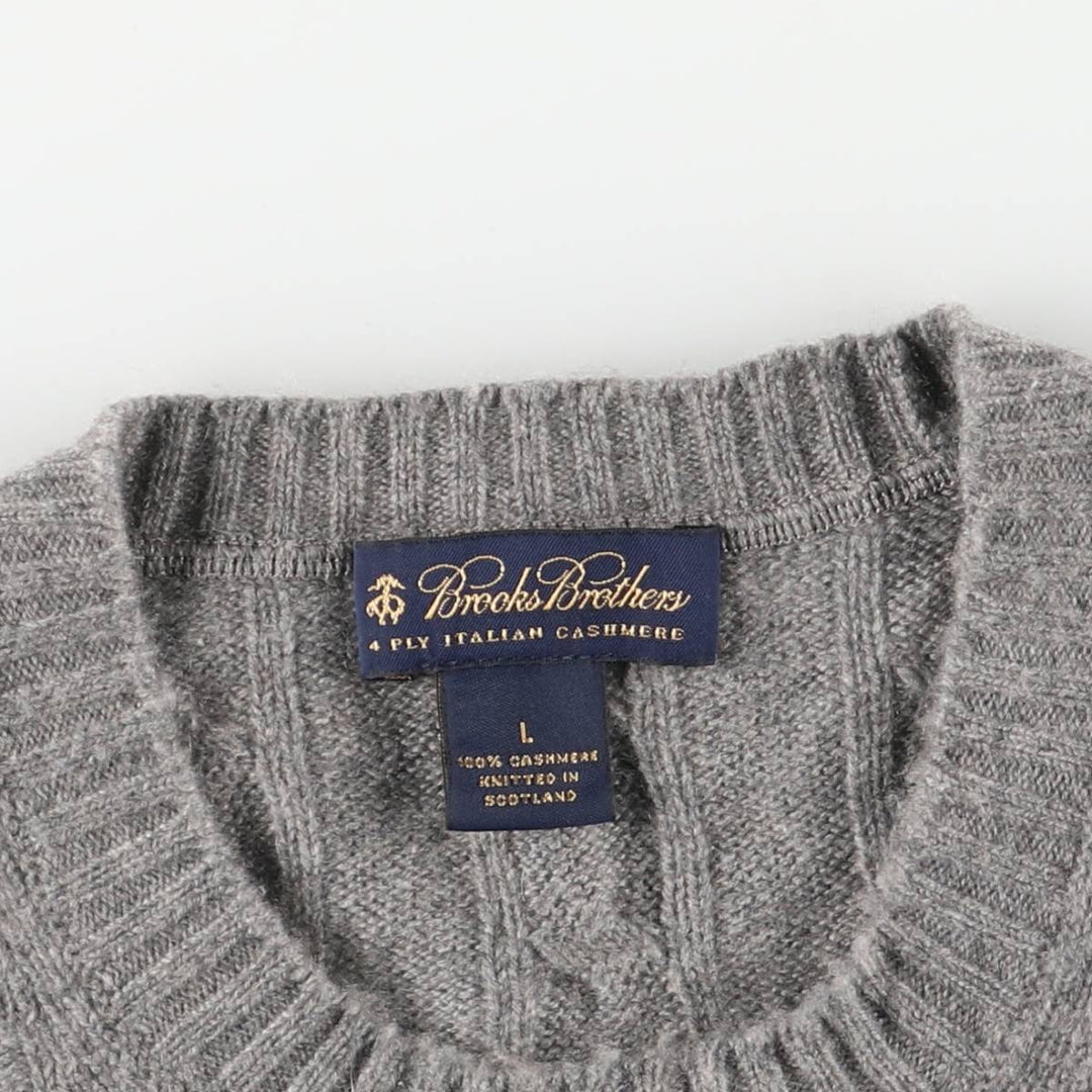 Brooks Brothers Cable Knit Cashmere Sweater, Made in Scotland, Men's Size L Cashmere gray type Vintage Second Hand