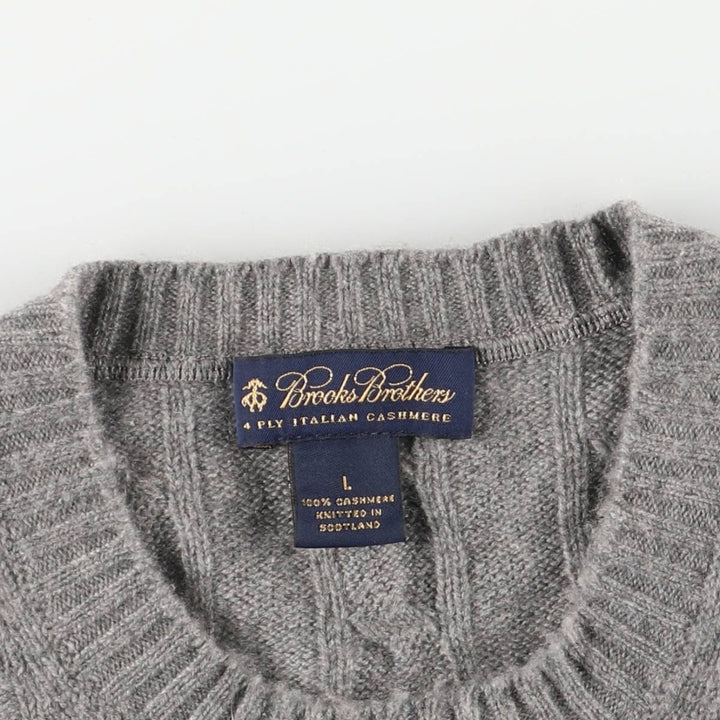 Brooks Brothers Cable Knit Cashmere Sweater, Made in Scotland, Men's Size L Cashmere gray type Vintage Second Hand
