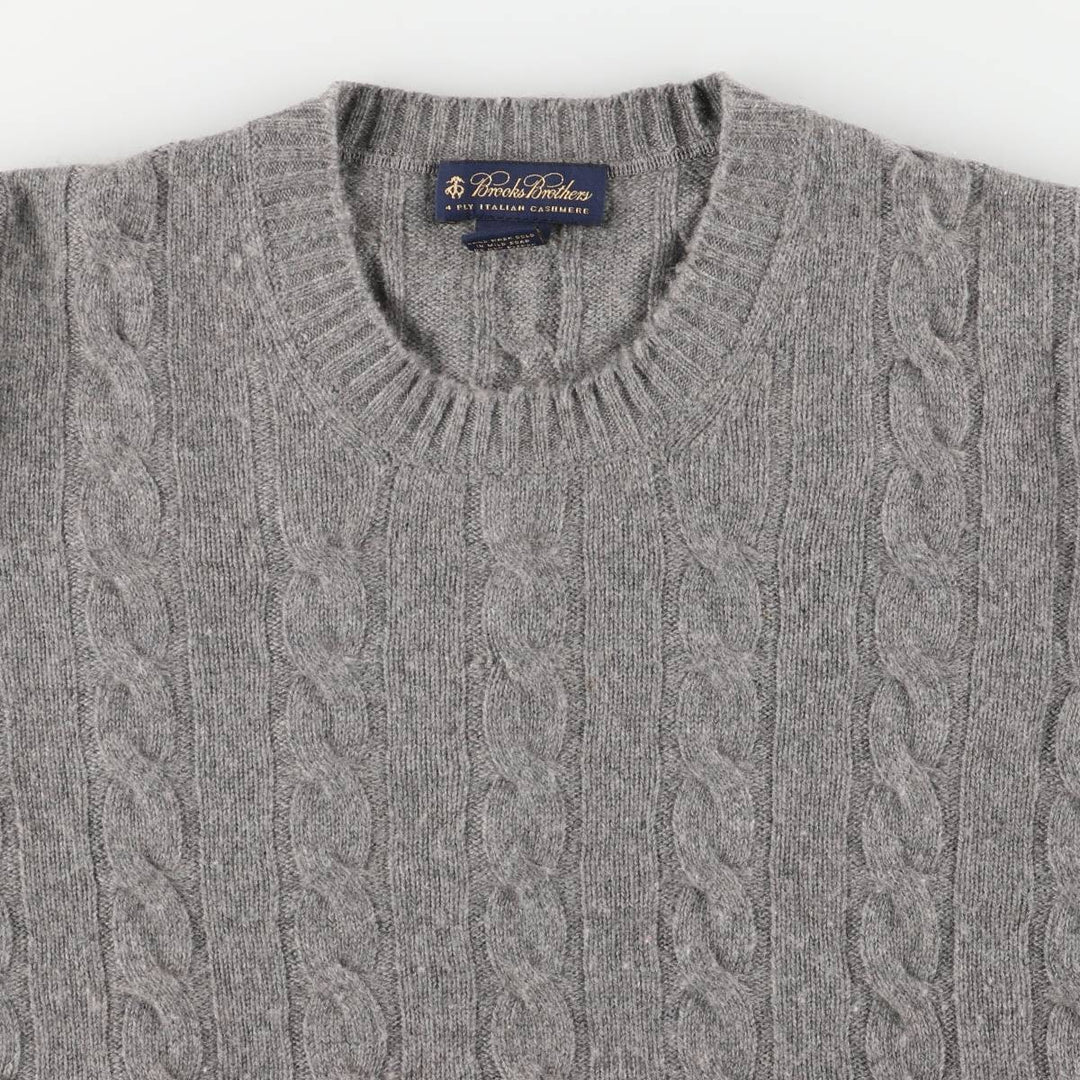 Brooks Brothers Cable Knit Cashmere Sweater, Made in Scotland, Men's Size L Cashmere gray type Vintage Second Hand