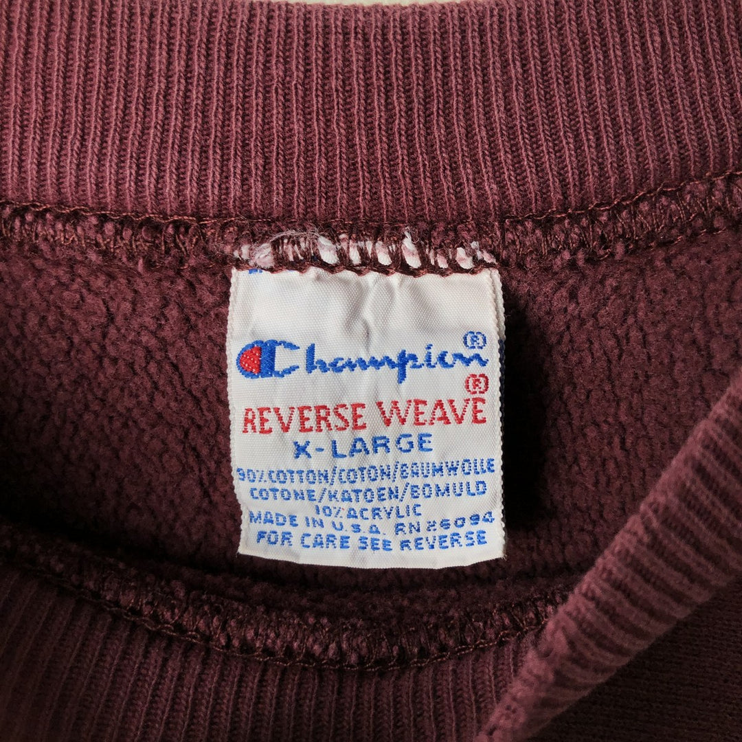 90'S Champion Reverse Weave Embroidered Tag Printed Sweatshirt Trainer Made in USA Men's XL Vintage cotton bordeaux Vintage Second Hand