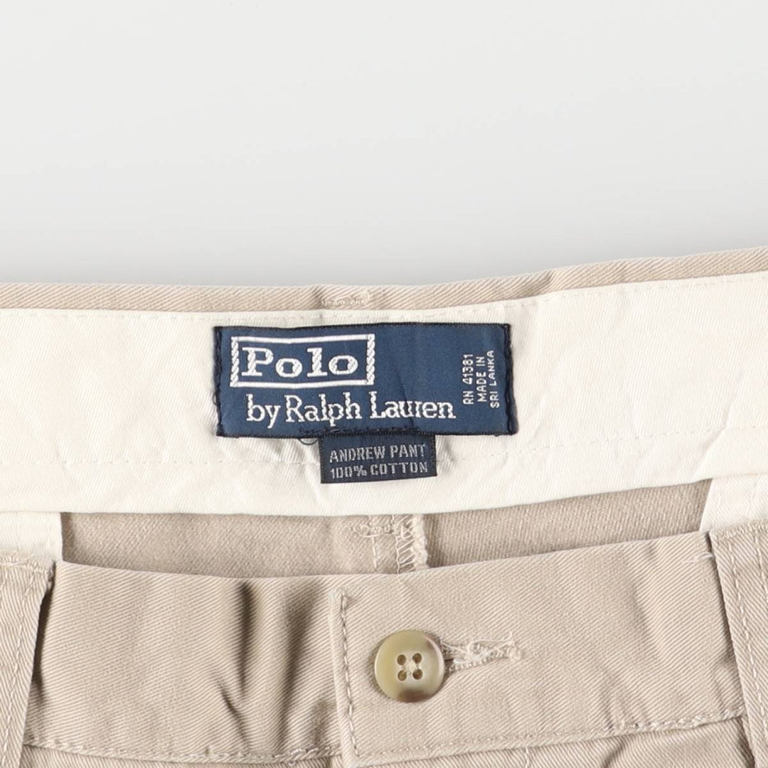 Ralph Lauren POLO by Ralph Lauren ANDREW PANT, two-pleat chino pants, men's, W35 equivalent cotton Beige type Vintage Second Hand