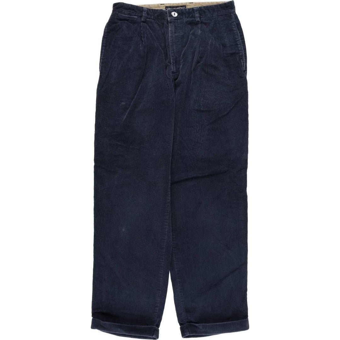 2000'S Tommy Hilfiger wide-ribbed, one-pleat corduroy pants, men's size W32 cotton navy blue type Vintage Second Hand