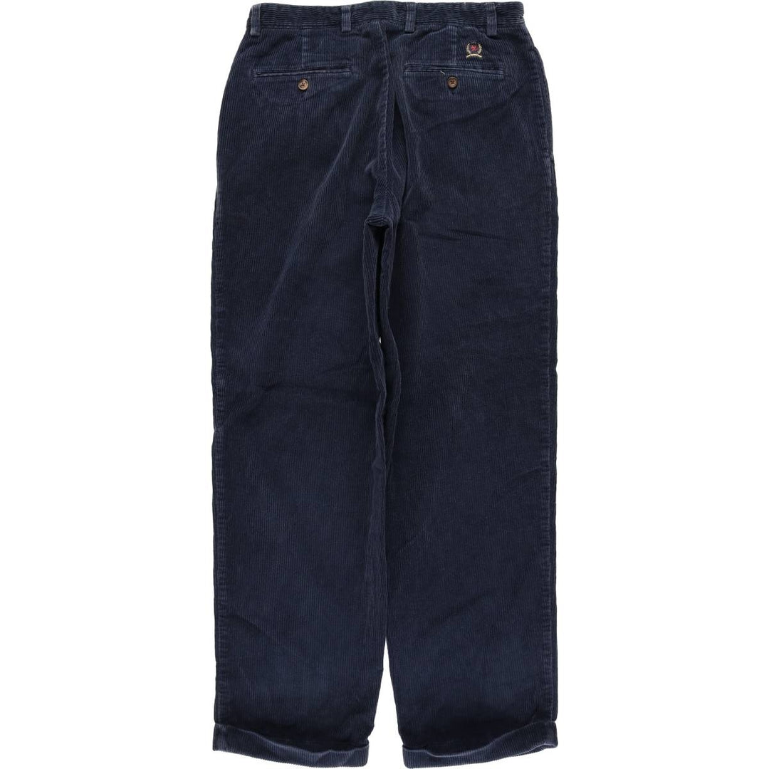 2000'S Tommy Hilfiger wide-ribbed, one-pleat corduroy pants, men's size W32 cotton navy blue type Vintage Second Hand