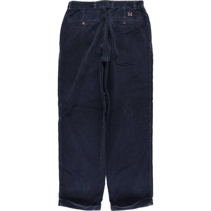 2000'S Tommy Hilfiger wide-ribbed, one-pleat corduroy pants, men's size W32 cotton navy blue type Vintage Second Hand