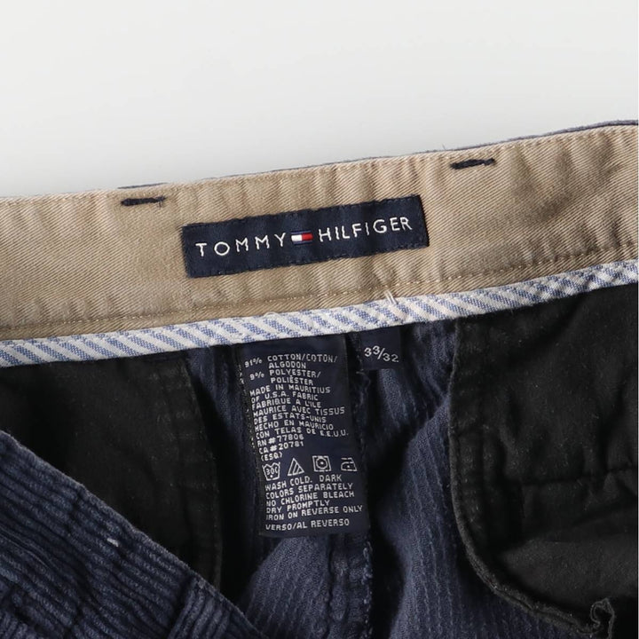 2000'S Tommy Hilfiger wide-ribbed, one-pleat corduroy pants, men's size W32 cotton navy blue type Vintage Second Hand