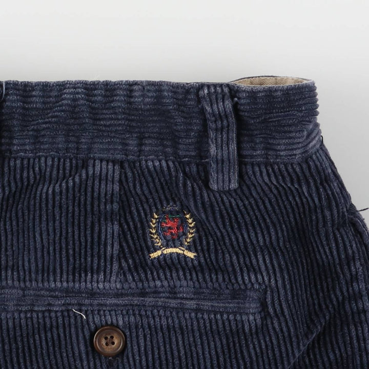 2000'S Tommy Hilfiger wide-ribbed, one-pleat corduroy pants, men's size W32 cotton navy blue type Vintage Second Hand