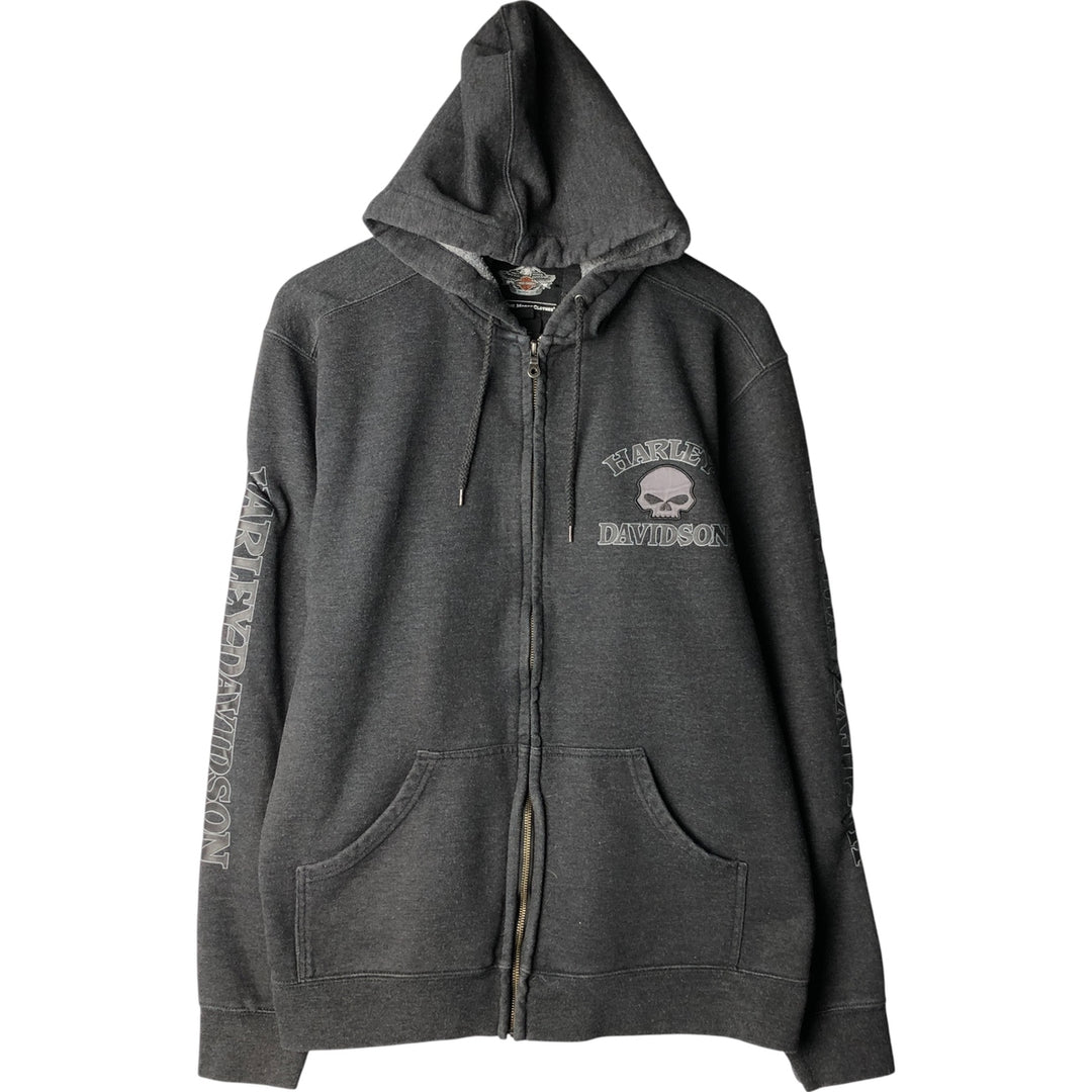 Harley-Davidson Skull Pattern Full-Zip Hoodie, Men's XL cotton black type Vintage Second Hand