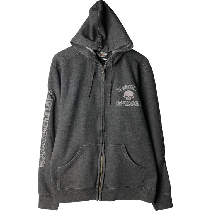 Harley-Davidson Skull Pattern Full-Zip Hoodie, Men's XL cotton black type Vintage Second Hand