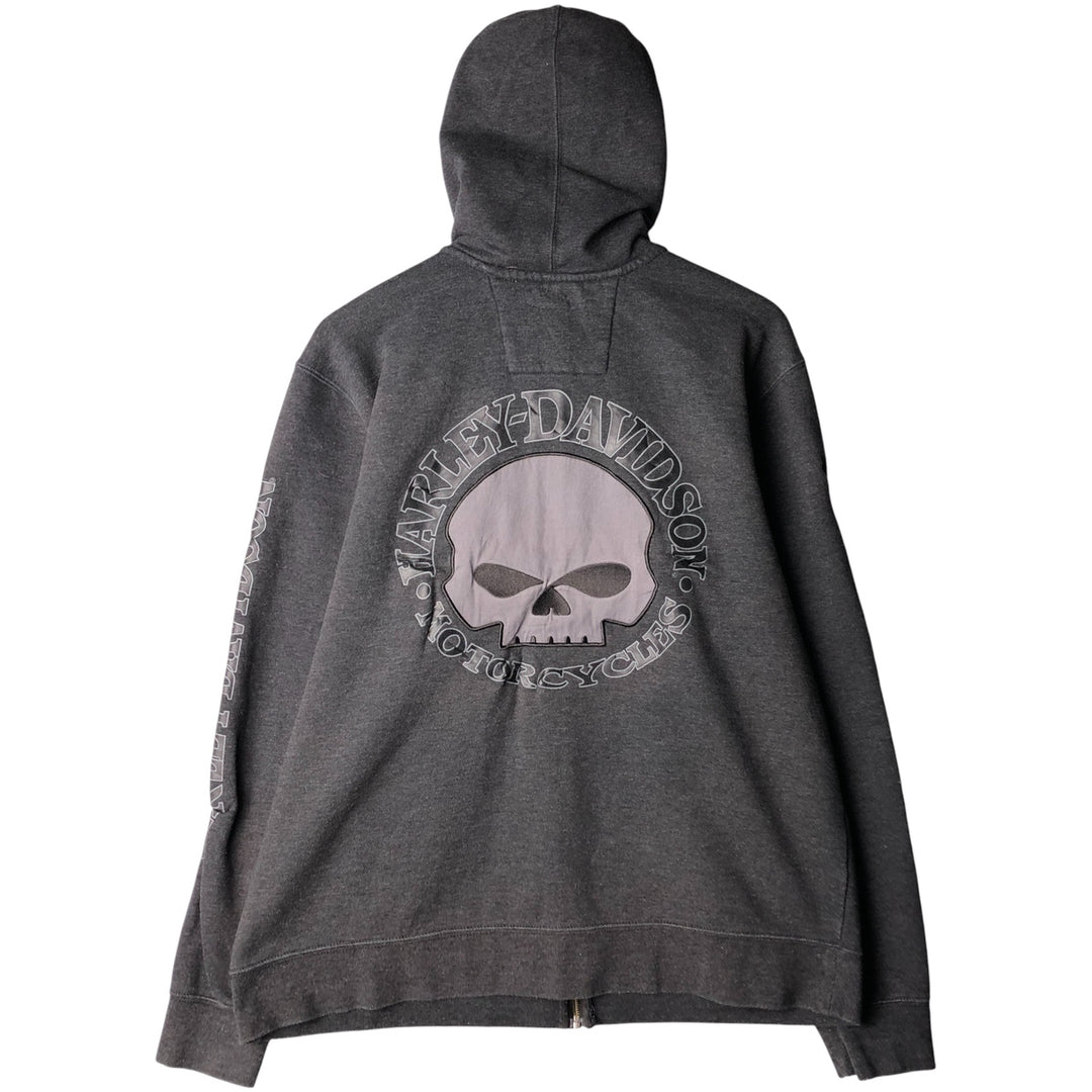 Harley-Davidson Skull Pattern Full-Zip Hoodie, Men's XL cotton black type Vintage Second Hand