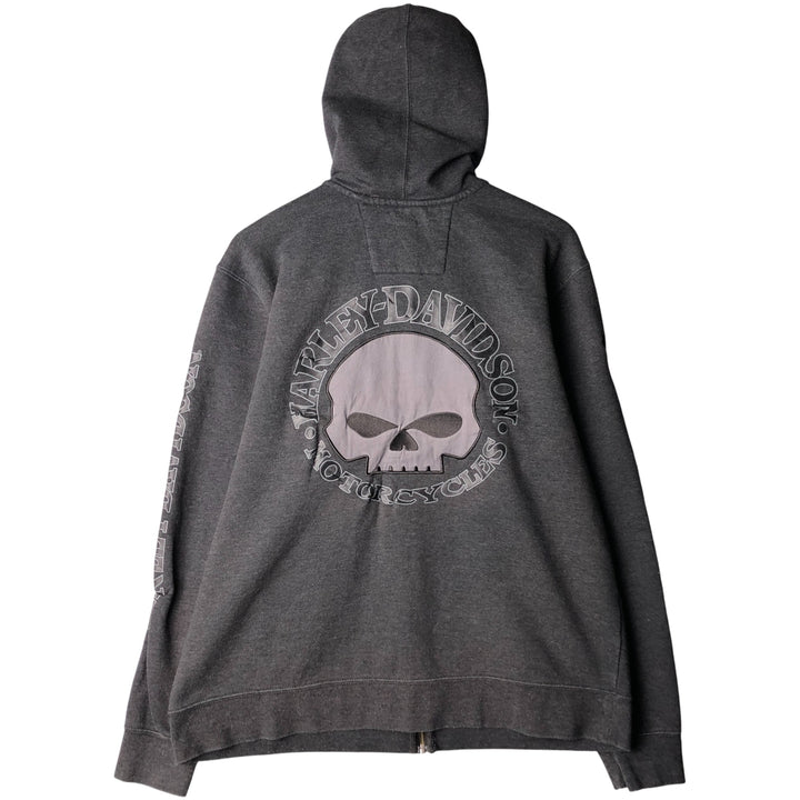 Harley-Davidson Skull Pattern Full-Zip Hoodie, Men's XL cotton black type Vintage Second Hand