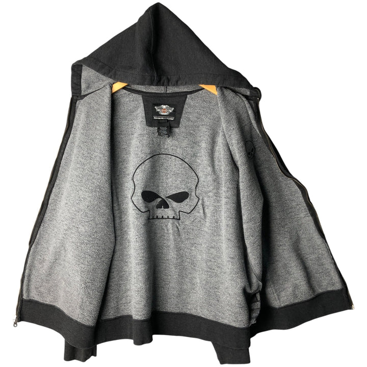 Harley-Davidson Skull Pattern Full-Zip Hoodie, Men's XL cotton black type Vintage Second Hand