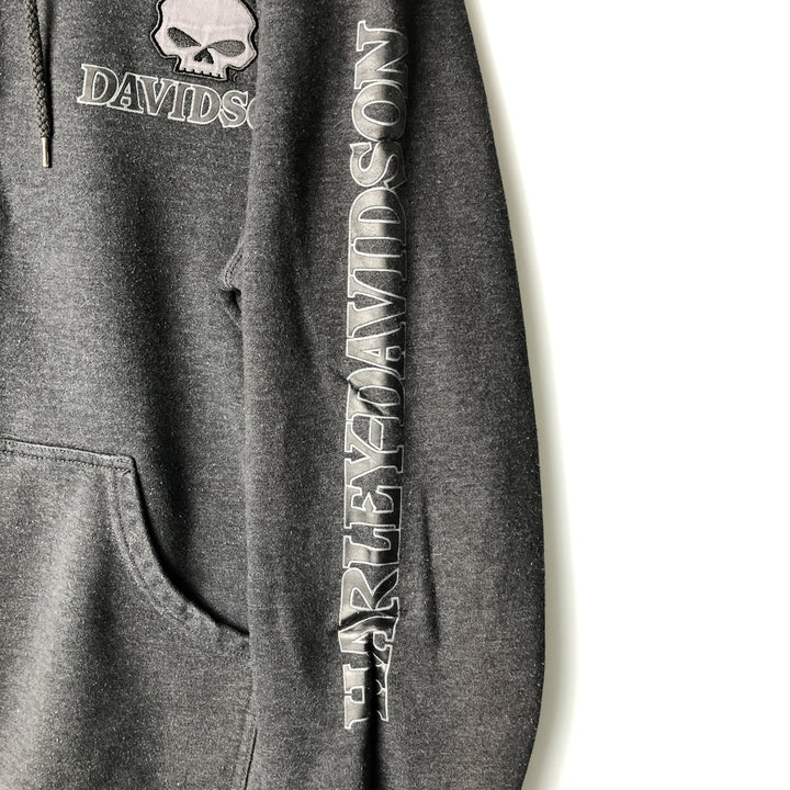 Harley-Davidson Skull Pattern Full-Zip Hoodie, Men's XL cotton black type Vintage Second Hand