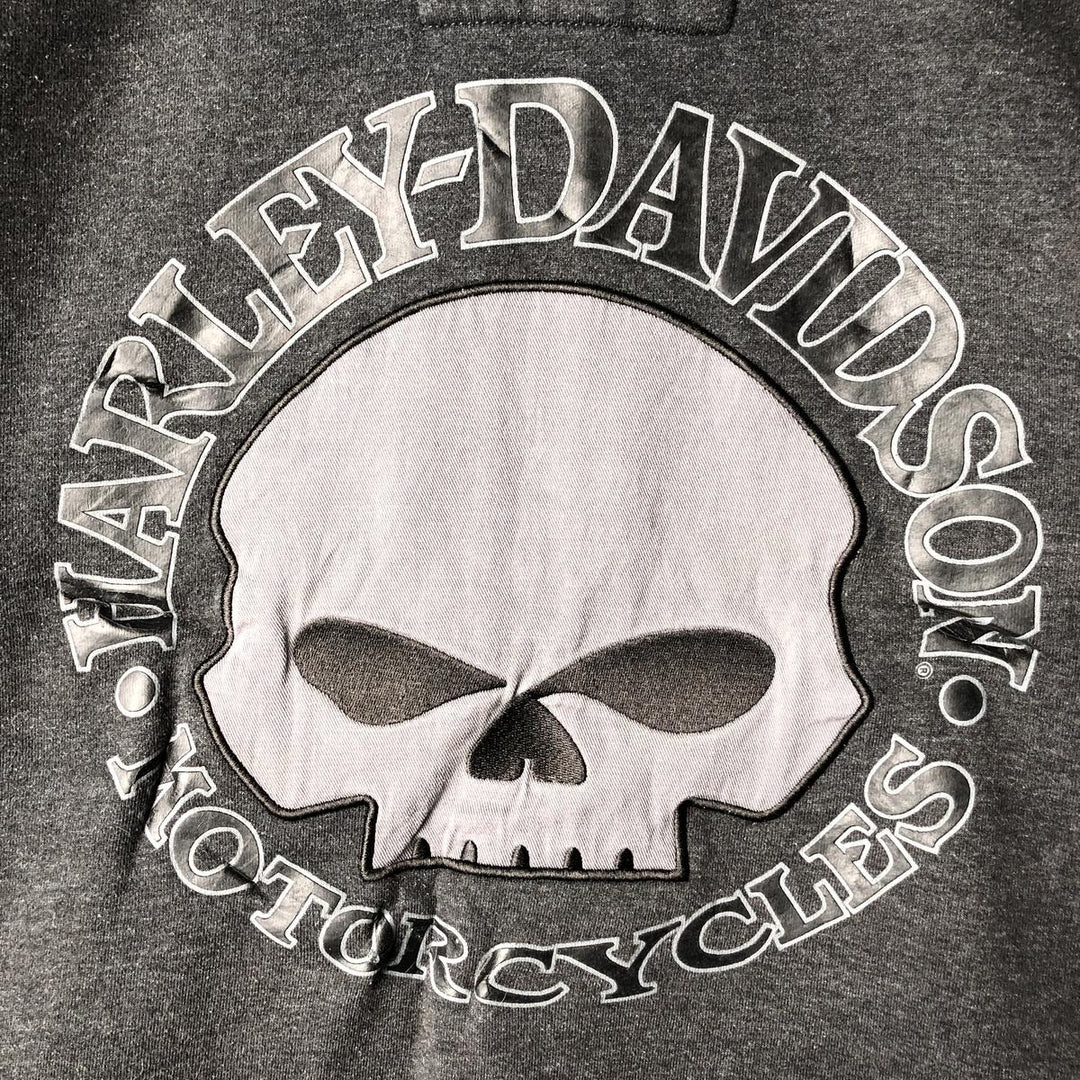Harley-Davidson Skull Pattern Full-Zip Hoodie, Men's XL cotton black type Vintage Second Hand