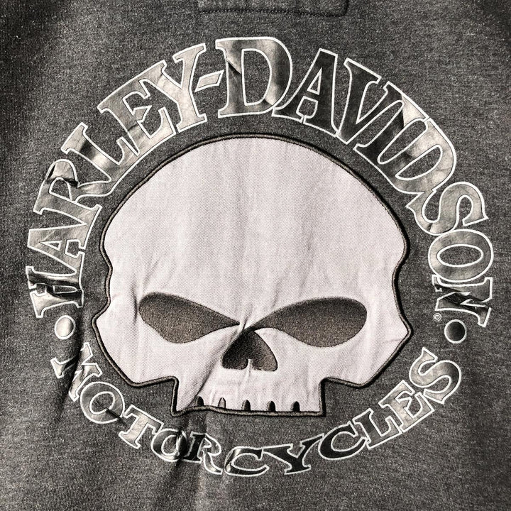 Harley-Davidson Skull Pattern Full-Zip Hoodie, Men's XL cotton black type Vintage Second Hand