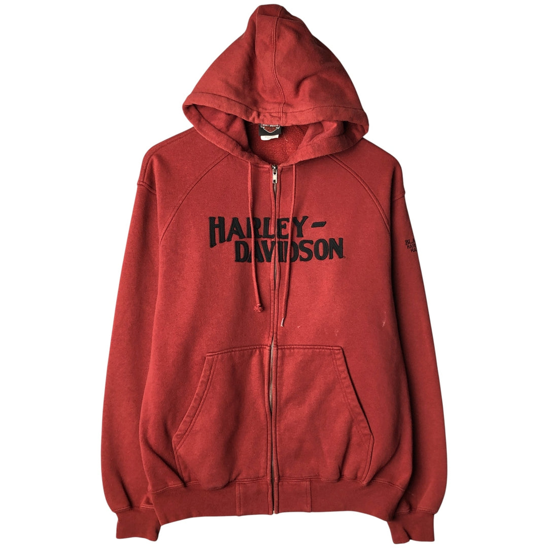 Harley-Davidson Men's Full-Zip Hoodie (Size M) cotton red type Vintage Second Hand