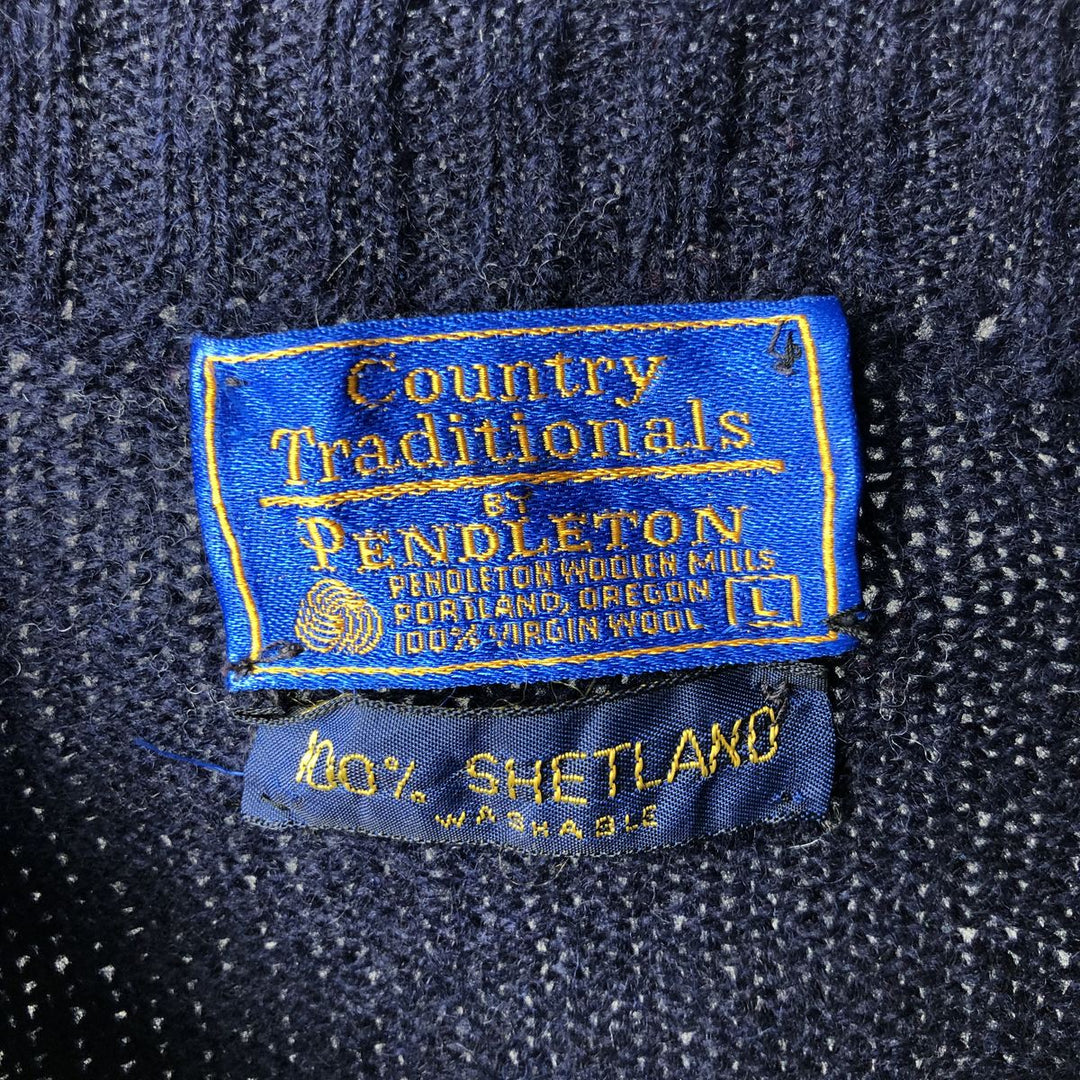 Vintage 1970'S Pendleton Country Traditionals Mock Neck Wool Knit Sweater, Men's Size Large wool navy blue type Vintage Second Hand