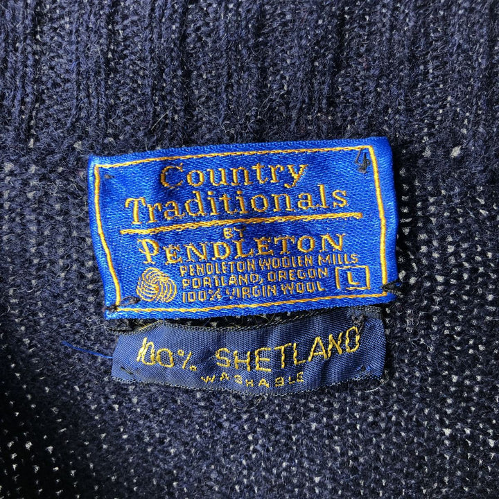 Vintage 1970'S Pendleton Country Traditionals Mock Neck Wool Knit Sweater, Men's Size Large wool navy blue type Vintage Second Hand