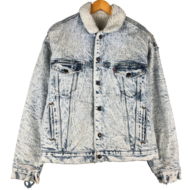 80'S Levi's 70609-0219 Chemical Wash Denim Boa Jacket Made in USA Men's Size L Vintage cotton blue type Vintage Second Hand