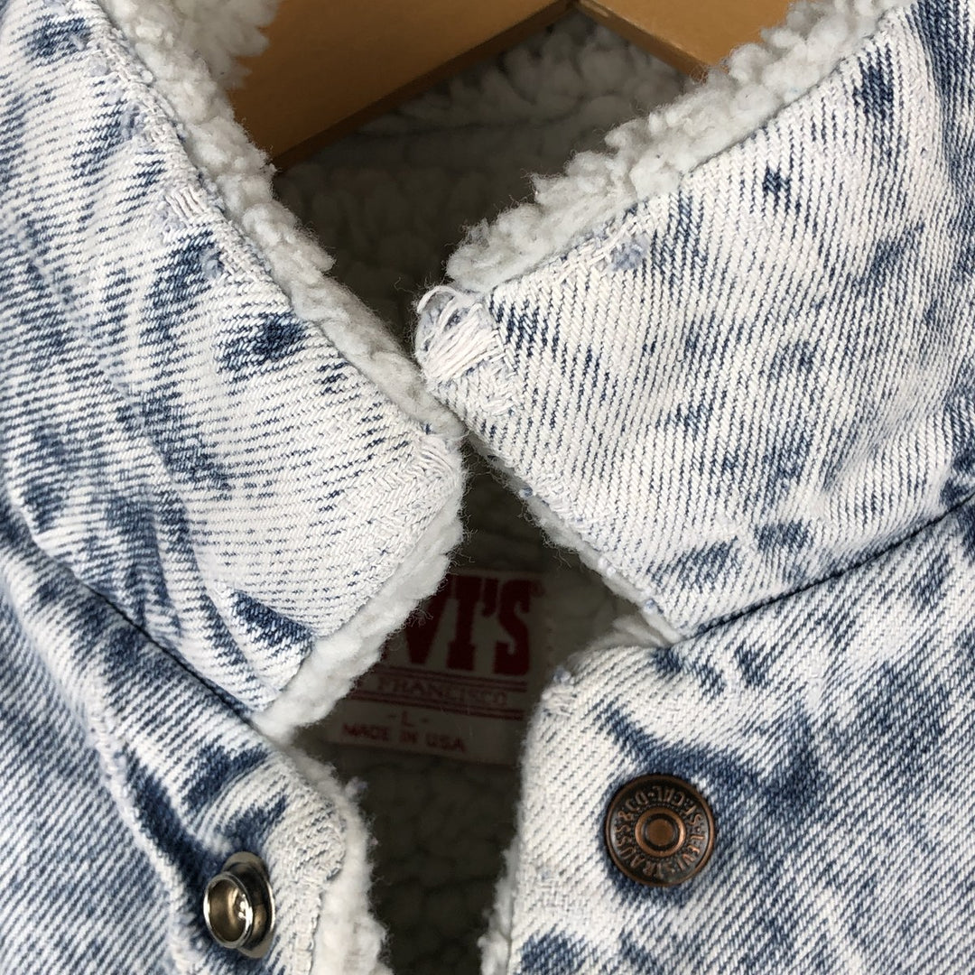 80'S Levi's 70609-0219 Chemical Wash Denim Boa Jacket Made in USA Men's Size L Vintage cotton blue type Vintage Second Hand