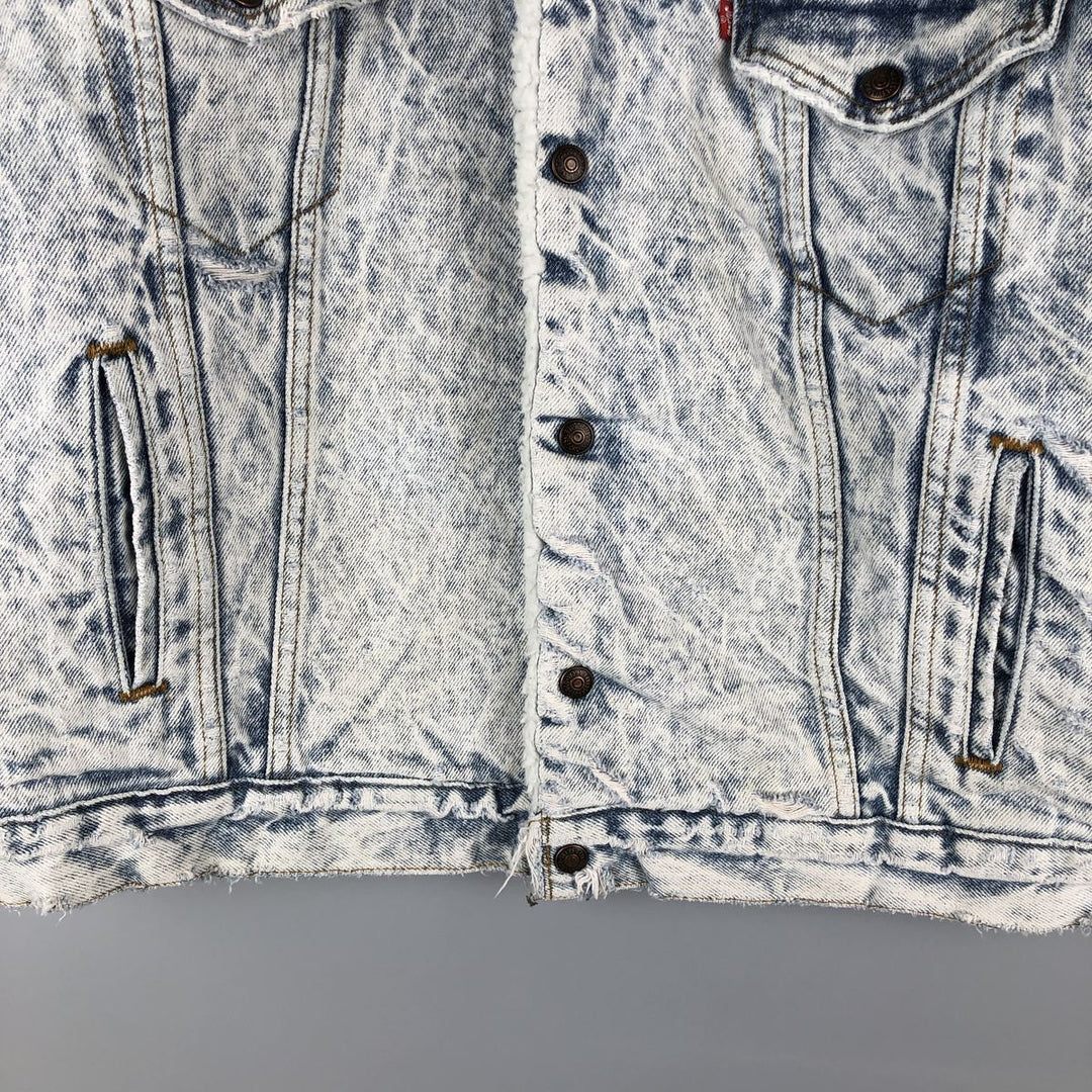 80'S Levi's 70609-0219 Chemical Wash Denim Boa Jacket Made in USA Men's Size L Vintage cotton blue type Vintage Second Hand