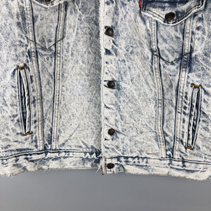 80'S Levi's 70609-0219 Chemical Wash Denim Boa Jacket Made in USA Men's Size L Vintage cotton blue type Vintage Second Hand