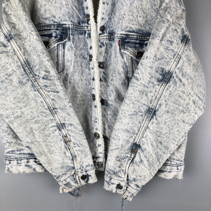 80'S Levi's 70609-0219 Chemical Wash Denim Boa Jacket Made in USA Men's Size L Vintage cotton blue type Vintage Second Hand