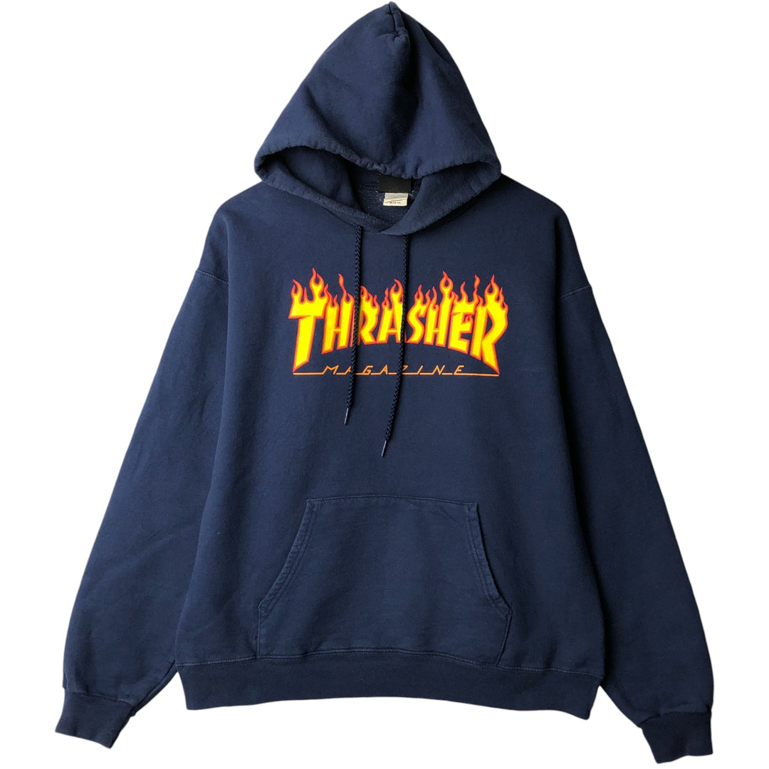 Thrasher Fire Pattern Pullover Hoodie, Men's Size M cotton navy blue type Vintage Second Hand