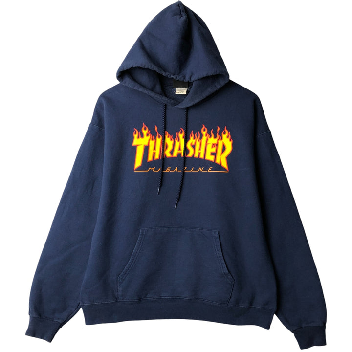 Thrasher Fire Pattern Pullover Hoodie, Men's Size M cotton navy blue type Vintage Second Hand
