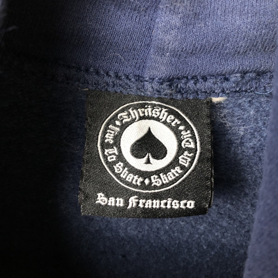 Thrasher Fire Pattern Pullover Hoodie, Men's Size M cotton navy blue type Vintage Second Hand