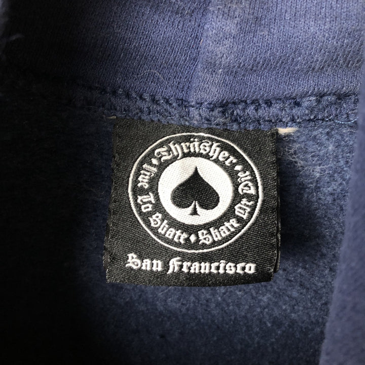 Thrasher Fire Pattern Pullover Hoodie, Men's Size M cotton navy blue type Vintage Second Hand
